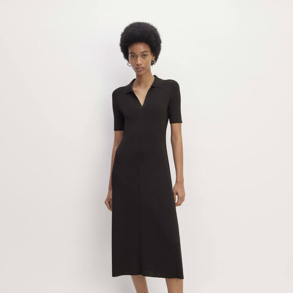 Everlane Women's Viscose Knit Polo Midi Dress in Black, Size Large